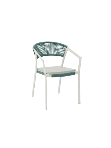 [100102036] Silla con brazos Appelton aluminio blanco bone y trenzado aqua 