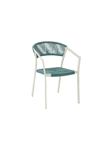 [100102036] Silla con brazos Appelton aluminio blanco bone y trenzado aqua 