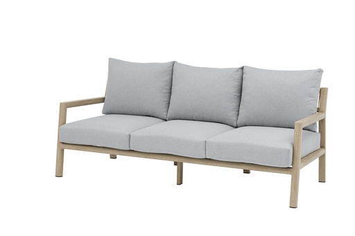 [100202010] Harmony 3-seater sofa in aluminium with wood effect and natural rope