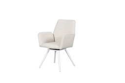 [100102042] Levin swivel dining chair white aluminium beige fabric