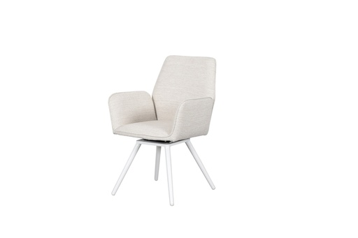 [100102042] Chaise de salle à manger pivotante Levin aluminium blanc tissu beige