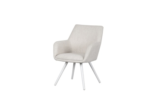 [100102045] Chaise de salle à manger Eren en aluminium blanc et textile beige.