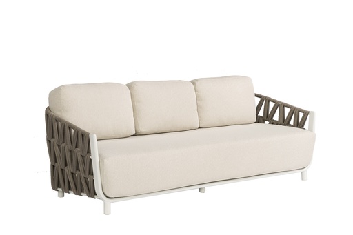 [100202101] Carson 3-seater sofa in white aluminium with beige fabric