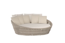 [100502021] Meridian daybed in white aluminium with greige rope and greige fabric.