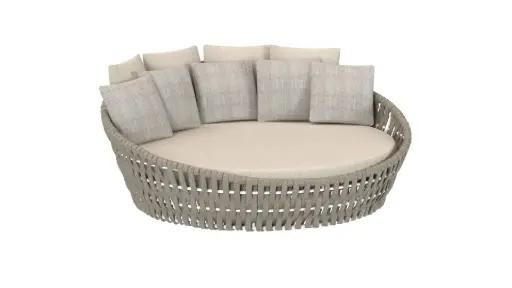 [100502021] Chaise longue  Meridian em alumínio branco, corda bege e tecido bege.