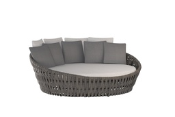 [100502019] Chaise longue Meridian en aluminium anthracite, corde anthracite et tissu gris moyen.