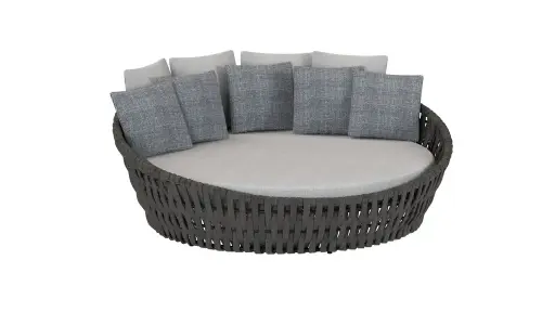 [100502019] Chaise longue Meridian en aluminium anthracite, corde anthracite et tissu gris moyen.