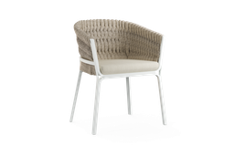 [100102084] Dining armchair Anmore white aluminium and greige textile