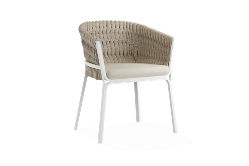 [100102084] Fauteuil de salle à manger Anmore aluminium blanc et textile grège