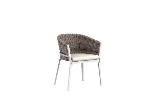 [100102084] Sillón de comedor Anmore aluminio blanco y textil greige