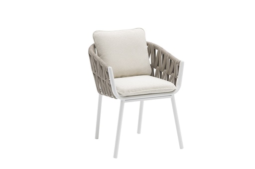 [100102087] Chaise de salle à manger Carson en aluminium blanc et tissu beige