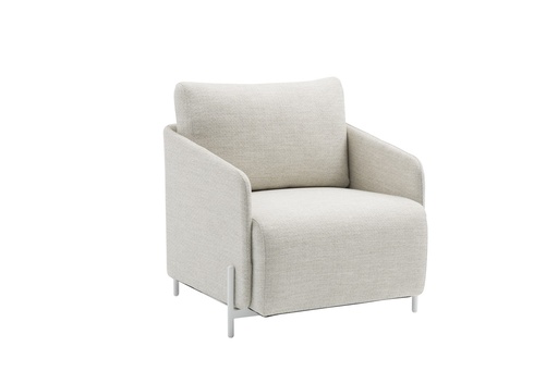 [100202108] Sofá 1 plaza Corfu aluminio blanco y textil beige.