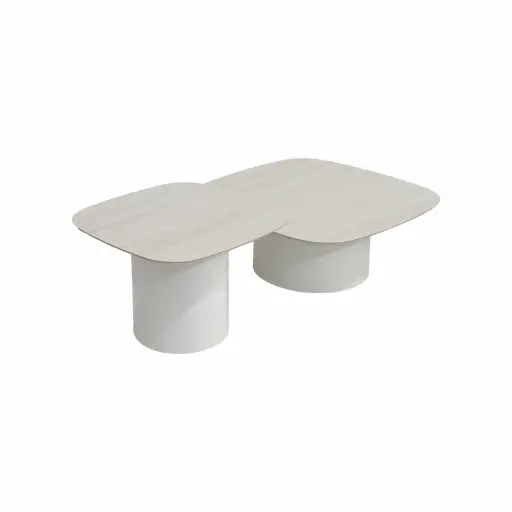 [100303936] Set de Mesas auxiliares Aspen 2pcs aluminio blanco top greige