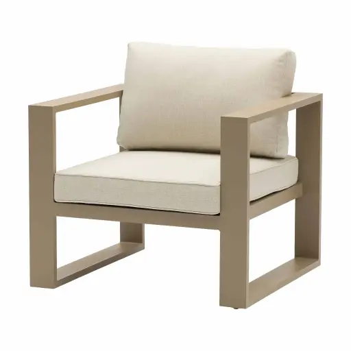 [100201017] Sofá 1 plaza Niland aluminio taupe y cojinería Beige