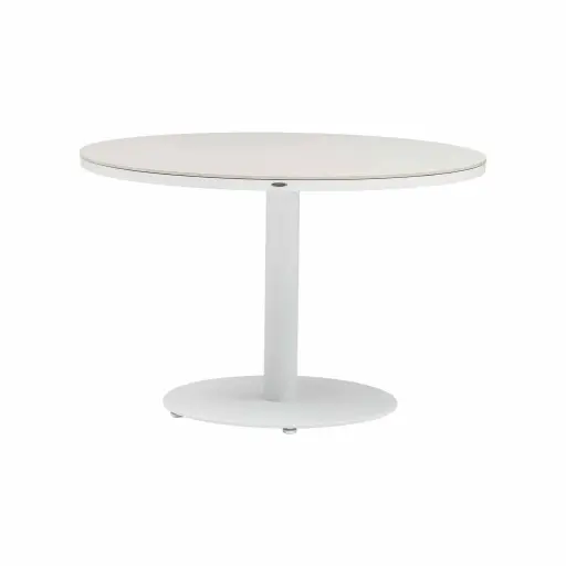 [100301101] Mesa redonda Zermatt Ø120cm aluminio blanco y top porcelanico barroc sand