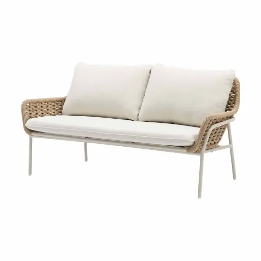 [100202114] Sofa 2 plazas Zermatt aluminio tapioca, cuerda taupe claro y cojineria beige.