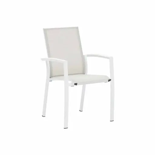 [100101102] Sillon de comedor Syme aluminio blanco y textilene gris claro