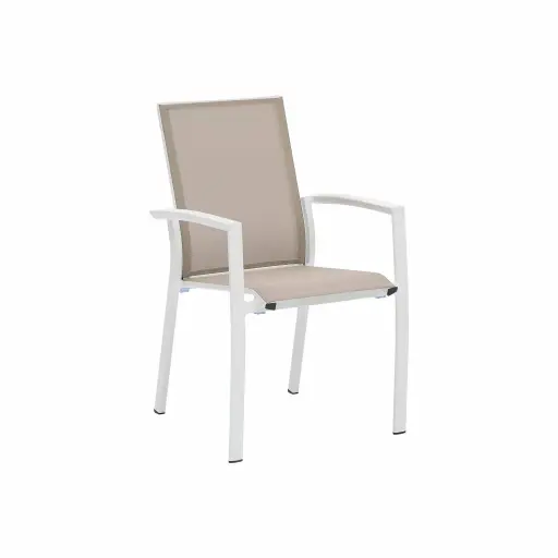 [100101103] Sillon de comedor Syme aluminio blanco y textilene taupe