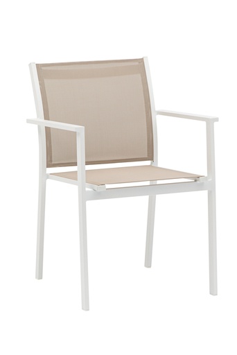 [100101011] Adin dining chair in white aluminium and taupe textilene