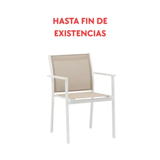 [100101011] Cadeira de jantar Adin, alumínio branco e textilene taupe.