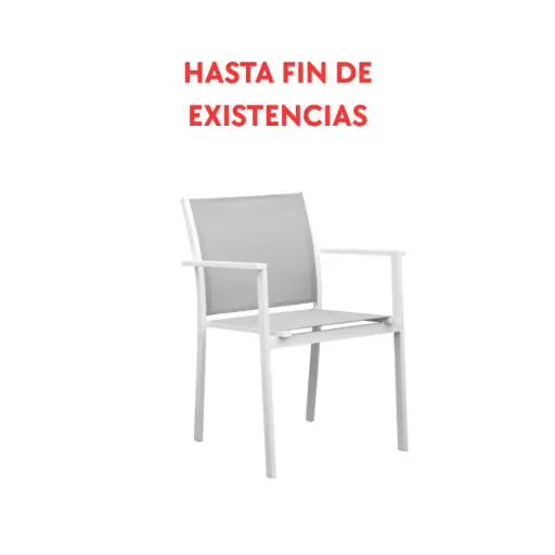 [100101013] Cadeira de jantar Adin, alumínio branco e textileno cinza claro.