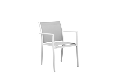 [100101013] Cadeira de jantar Adin, alumínio branco e textileno cinza claro.