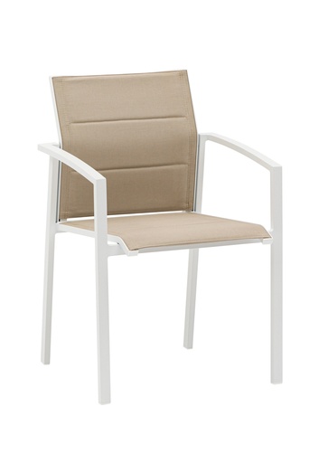 [100101016] Chaise de salle à manger ORICK en aluminium blanc et tissu taupe.