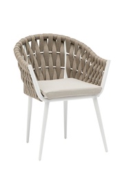 [100102017] Armchair Meridian white aluminium rope greige and textile greige.
