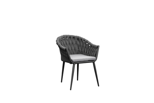 [100102018] Fauteuil Meridian en aluminium anthracite, corde anthracite et coussin gris moyen