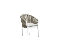 [100102020] Sillón Ukiah aluminio blanco con cuerda y cojín greige