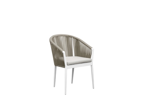 [100102020] Fauteuil Ukiah en aluminium blanc avec corde et coussin grège
