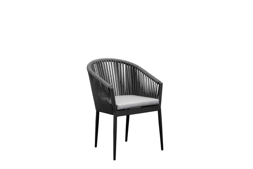 [100102021] Ukiah armchair in aluminium and anthracite rope with medium grey cushion