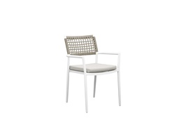[100102022] Dining chair Samoa white aluminium rope and greige cushion 