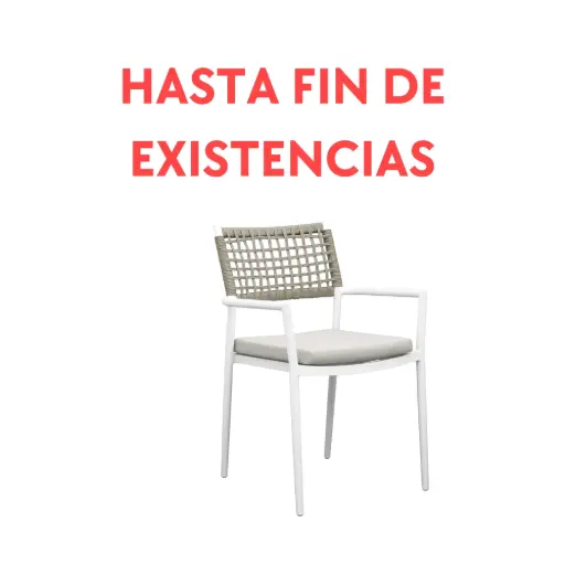 [100102022] Chaise de salle à manger Samoa en aluminium blanc avec corde et coussin grège