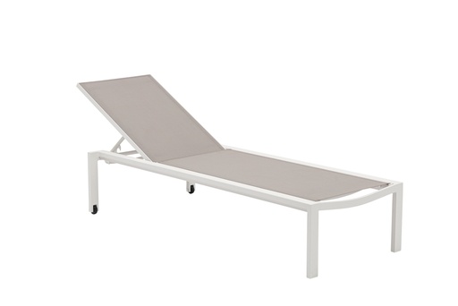 [100501002] Bain de soleil Bangor aluminium blanc et textilène gris clair
