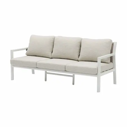 [100202117] Sofa 3 plazas Nowra Aluminio blanco, cuerda natural y tapiceria Beige 