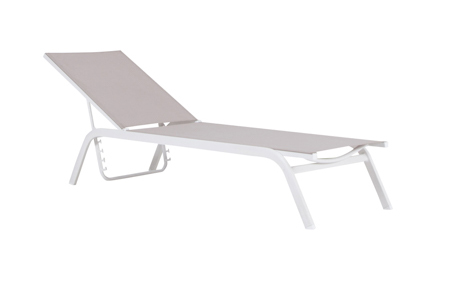 [100501008] Chaise longue Galt en aluminium blanc et textilène taupe