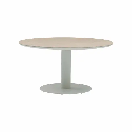 [100301114] Mesa redonda Zermatt Ø150cm aluminio blanco y top porcelanico beige