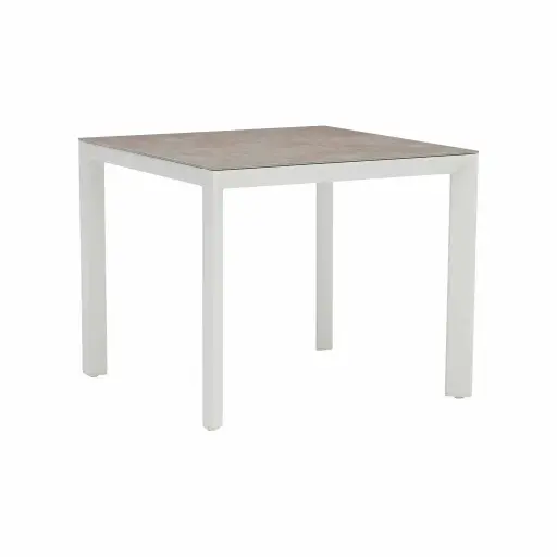 [100301107] Mesa cuadrada Syme 90x90cm aluminio blanco y top Barroc grey