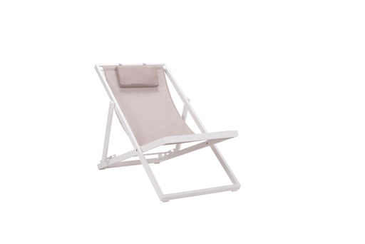 [100501014] Davis sun lounger in white aluminium and taupe textilene