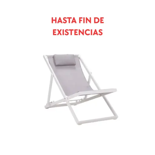 [100501015] Chaise longue Davis en aluminium blanc et textilène gris clair