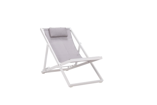[100501015] Davis sun lounger in white aluminium and light grey textilene