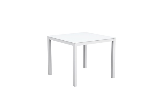 [100301015] Mesa de comedor Adin 90*90 alum.blanco cristal blanco