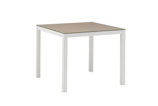 [100301016] Adin dining table 90 x 90 cm white aluminium and taupe glass