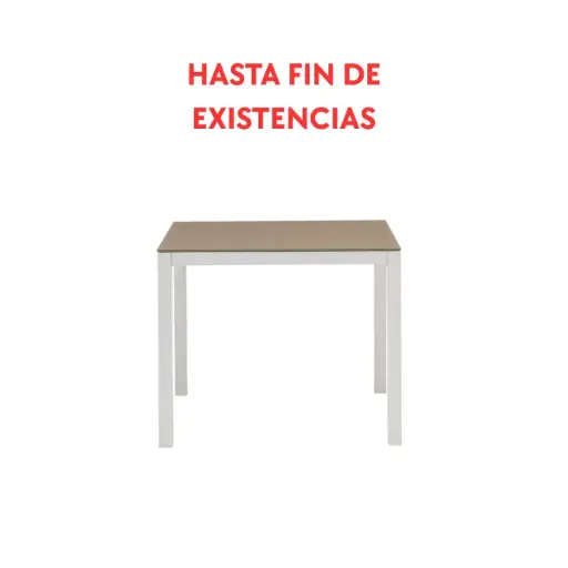 [100301016] Mesa de jantar Adin 90 x 90 cm em alumínio branco e vidro taupe