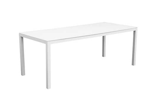 [100301023] Mesa de jantar Adin 200 x 90 cm em alumínio e vidro branco
