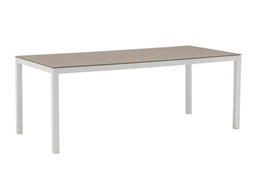 [100301024] Dining table Adin 200*90 cm white aluminium taupe glass