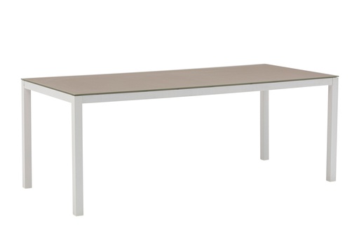 [100301024] Mesa de comedor Adin 200*90 cm aluminio blanco cristal taupe