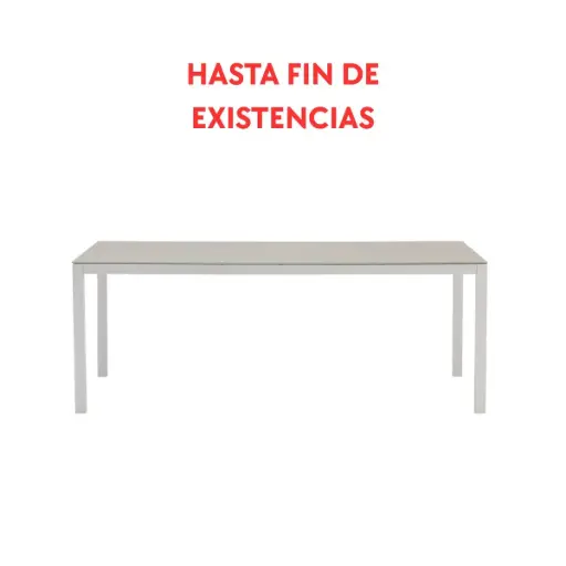 [100301025] Mesa de jantar Adin 200 x 90 cm em alumínio branco com tampo em vidro cinza claro