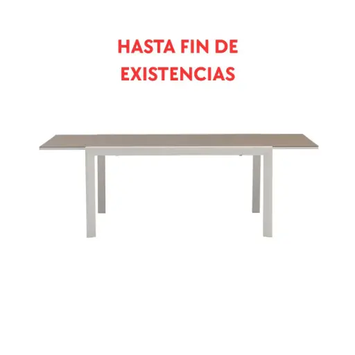 [100301028] ORICK extendable table 100 x 150/225 cm white aluminium and taupe glass
